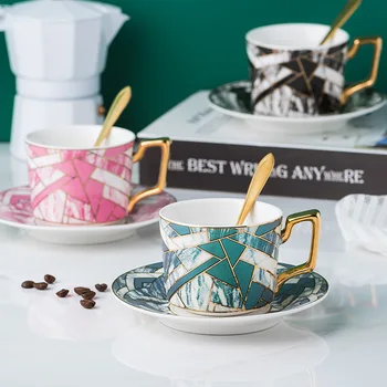 

Creative Ceramic Coffee Cup Saucer Nordic Style Brief Porcelain Black Teacups Tea Tray Household Office Enjoy Afternoon Tea Time