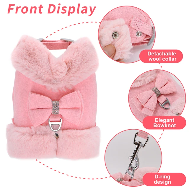 Bowknot Small Dog Cat Harness Leash Set Warm Soft Fur Harness Vest Breathable Puppy Pet Harness Lead For Small Dog Yorkshire Pug 2