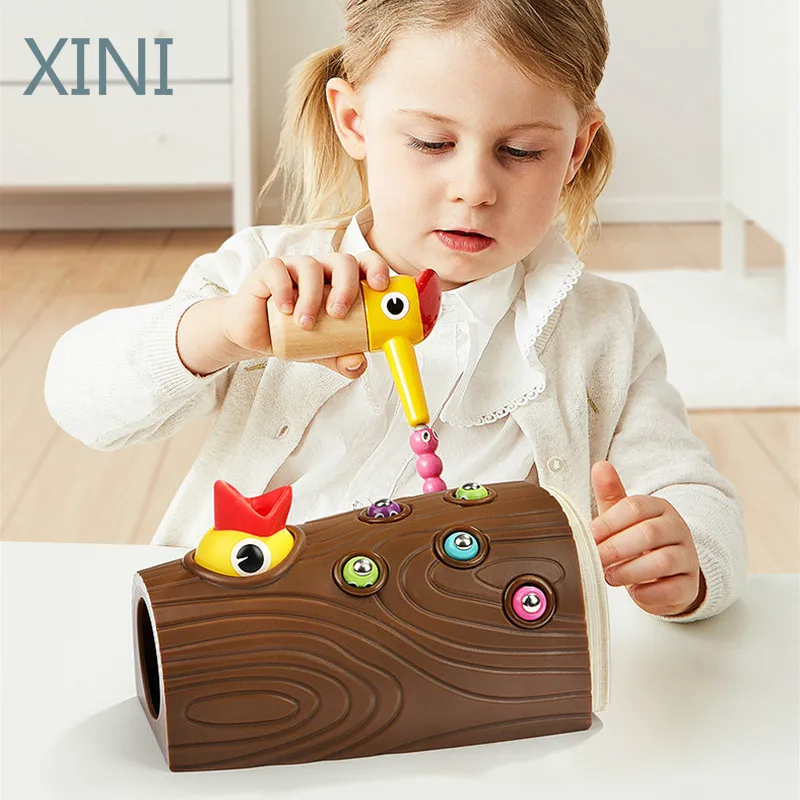 

Woodpecker Catch Worms Game Magnetic Wooden Toys Kids Early Educational Toy For Children Baby Learning Wooden Blocks Boys Toys