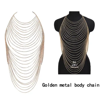 

Gold Metal Body Shoulder Chain Dance Tops Luxury Metal Multi-layer Fringe Chain Beach Party Rave Fashion Jewelry for Womens