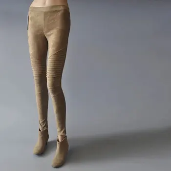 

2020 Winter Faux Suede Leggings Fold High Waist Retro Elastic Stretchy Slim Women Pencil Pants Plus Size