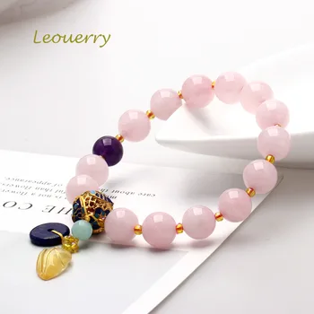 

Leouerry Natural Madagascar Pink Quartz Bracelet Charming Pink Gemstone Beads Bracelet for Women Natural Stone Energy Jewelry