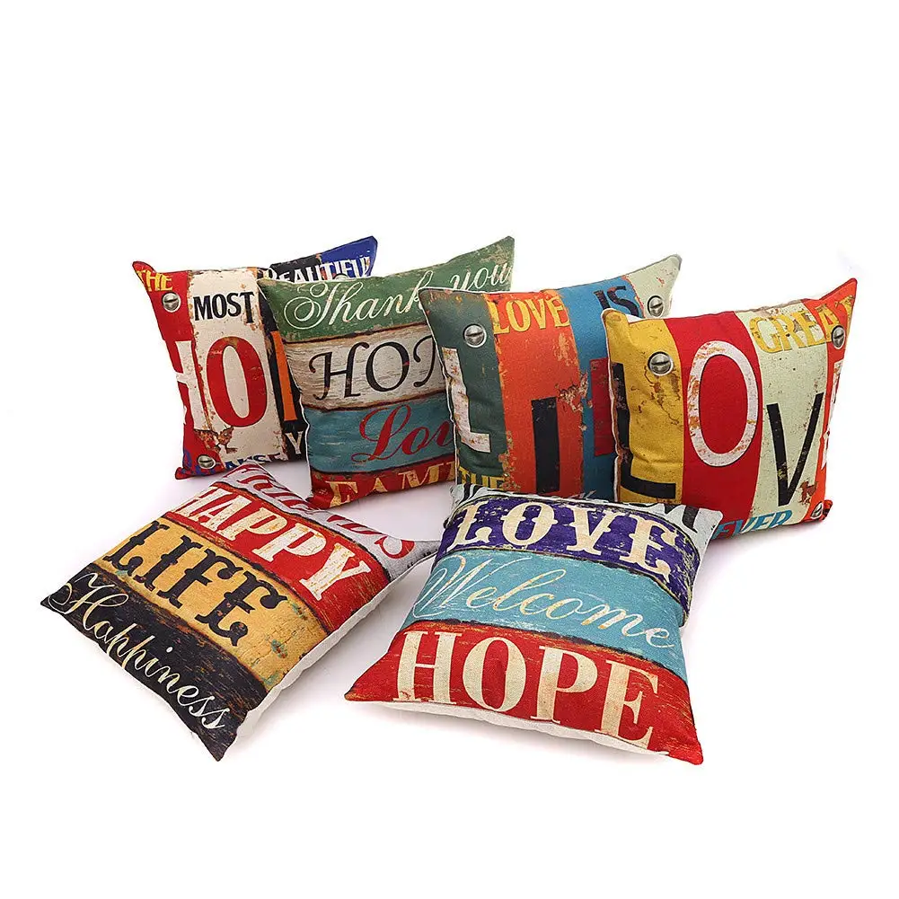 English graffiti printed linen pillowcase living room sofa cushion cover home decoration hug 40x40 | Дом и сад