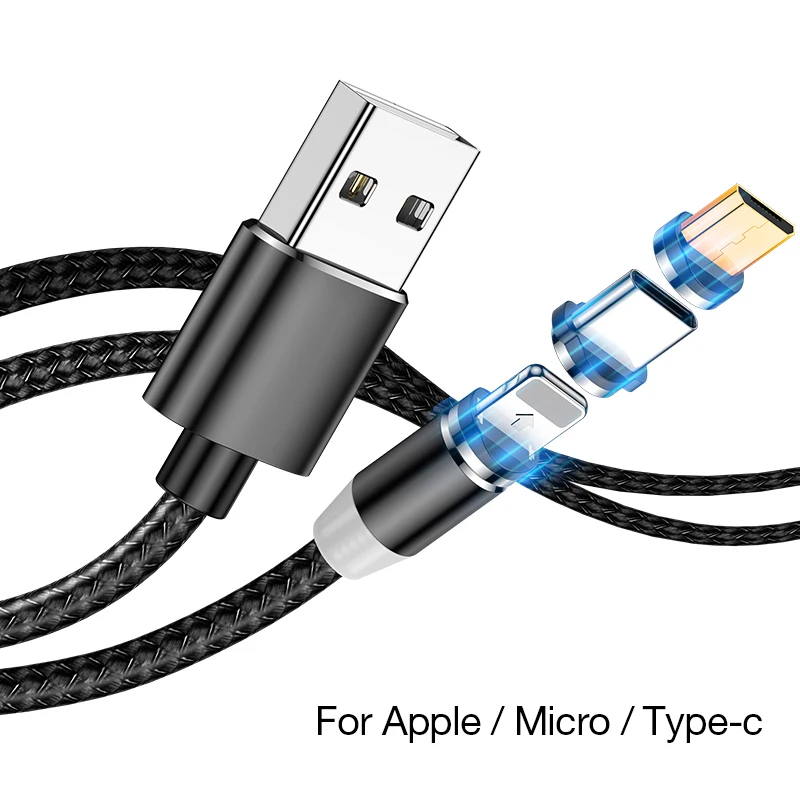 Магнитный светодиодный кабель MADATA Micro usb type C, магнитный usb-кабель для зарядки iPhone 11X7 8 XS Max XR huawei samsung xiaomi LG - Цвет: 3 Plug 1Black Cable