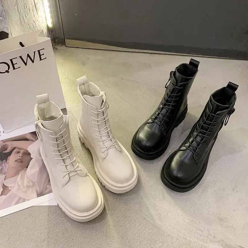 2020 Autumn Winter New Martin Boots Women's Short Boots Fashion White Shoes Warm Thick Bottom Inner Increase Women's Shoes