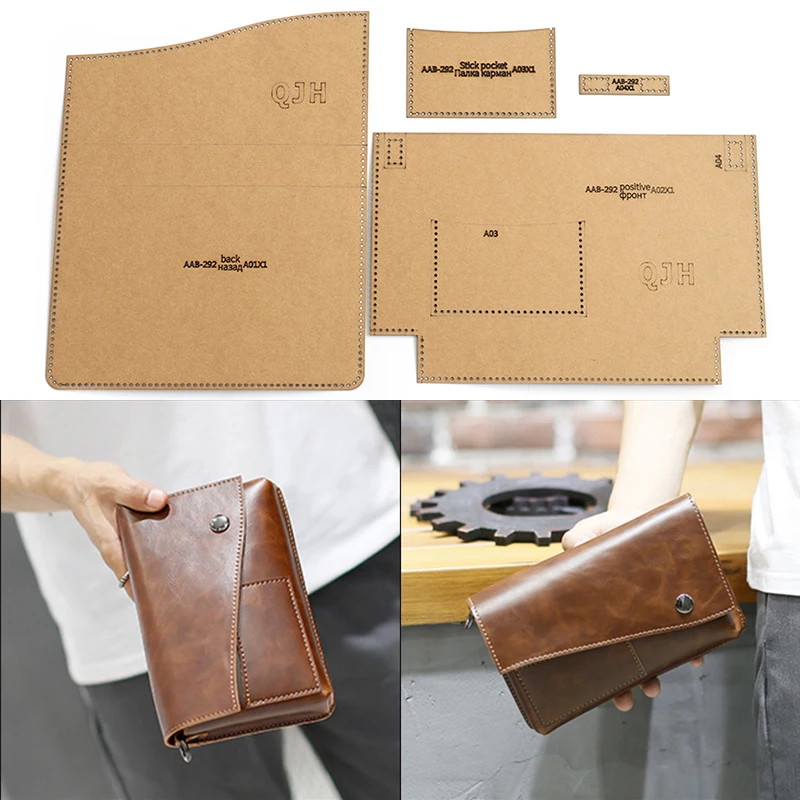 1Set DIY Kraft Paper Template Leisure Men's Clutch Business Storage Bag Leather Craft Pattern Stencil Sewing 20*13cm | Дом и сад