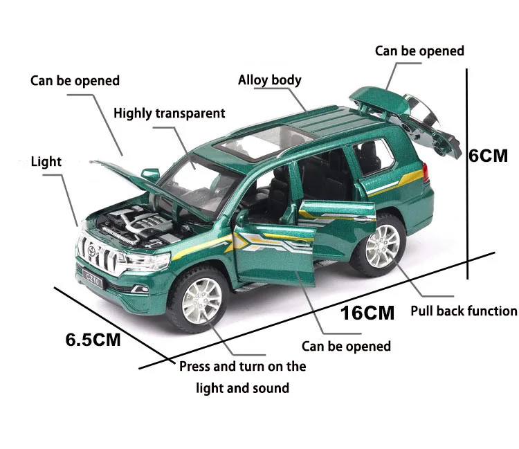 Модель 1/32, модель автомобиля из металлического сплава с подшипником Prado, Игрушечная модель автомобиля, игрушки для детей, подарки для детей