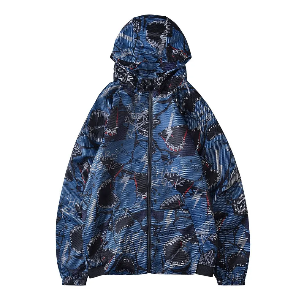 Blue KLV куртки мужские уличные повседневные принтованные с длинными рукавами с капюшоном на молнии ветровки водонепроницаемые пальто свитер Лоскутные карманы 1203 - Цвет: Blue