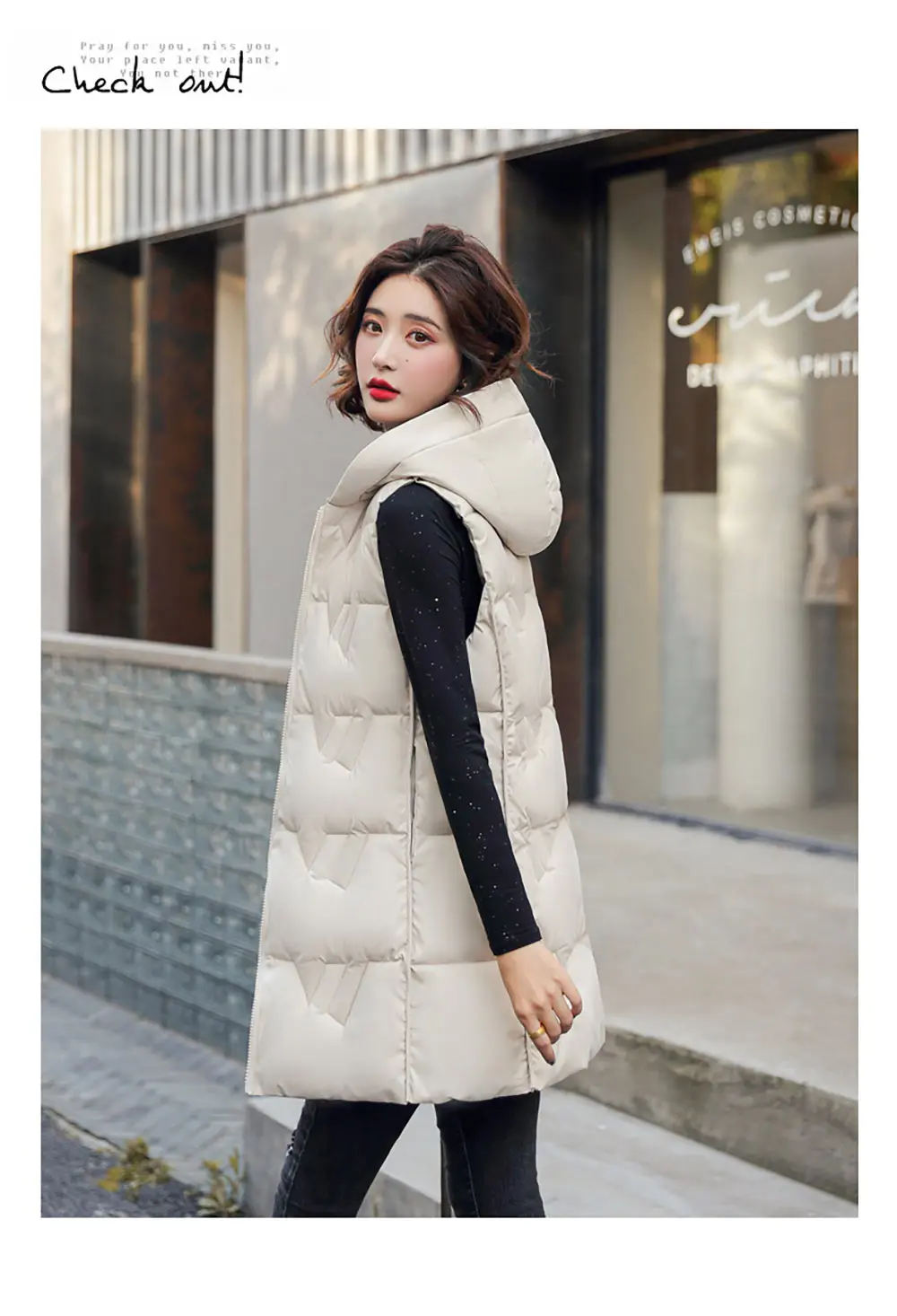 duvet coats Hooded Long Winter Vest Women Sleeveless Jacket Two Sides Wear Warm Autumn Winter Cotton Waistcoat Women Zipper Coat Outwear womens parka coat