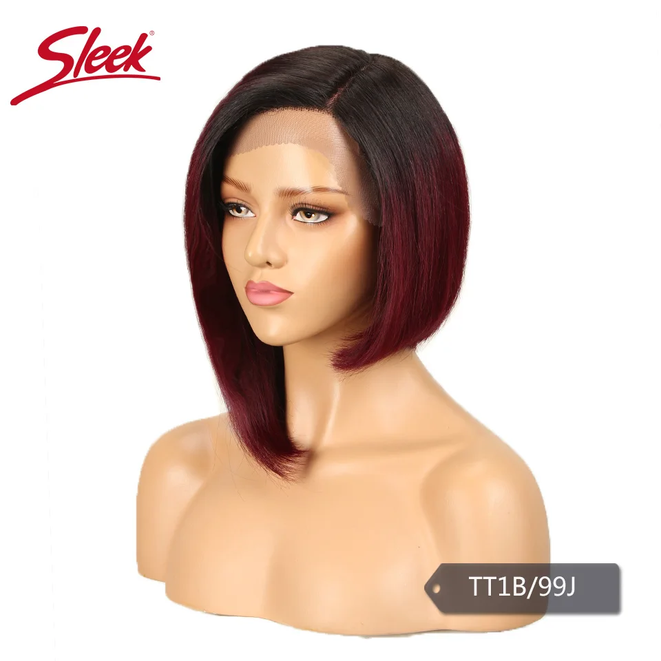 Sleek Lace Human Hair Wigs Short Remy Brazilian Hair Wigs U Part Lace Wigs 150% Density Wigs 12 Inch Straight Hair Wigs - Цвет волос: TT1B99J