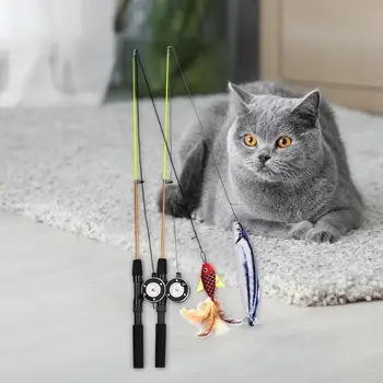 

Funny Fishing Pole Cat Wand Stick Teaser Feather Retractable Rod Pet Playing Toy Plastic Telescopische Training Cat Speelgoed