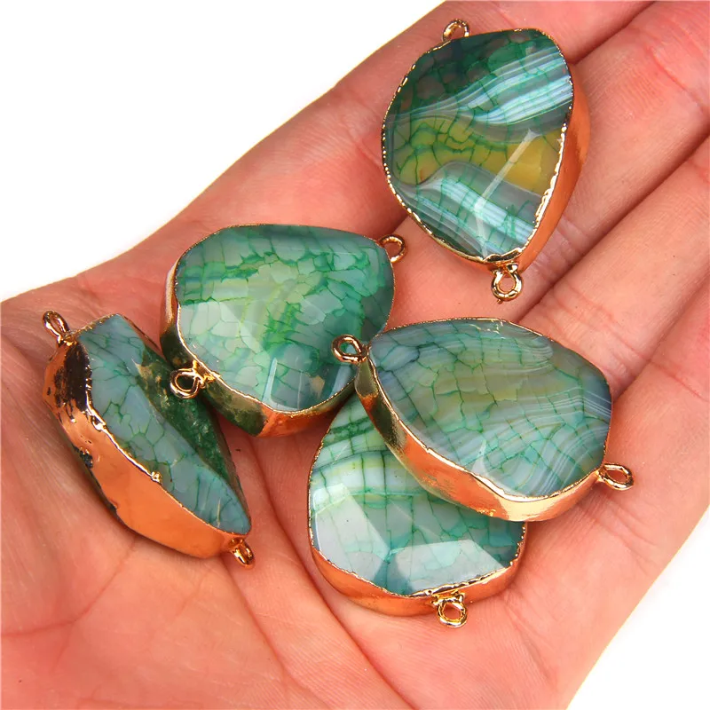 2022 Wholesale druzy connector Natural Brazilian Electroplated Edged Slice green Agates Geode Drusy Druzys Pendants for Necklace