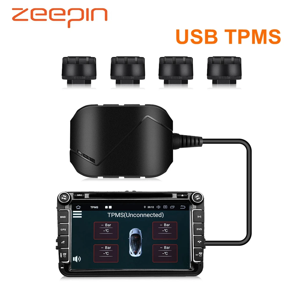 

USB Android TPMS Receiver Car Tire Pressure Monitoring System Real-time Tester Auto Tyre Alarm 4 External Sensors for Car DVD
