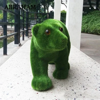 

39cm Large Flower Bear Artificial Moss Flocking Animals Green Grass Fake Animal Crafts Christmas Moose For Home Party Decoration