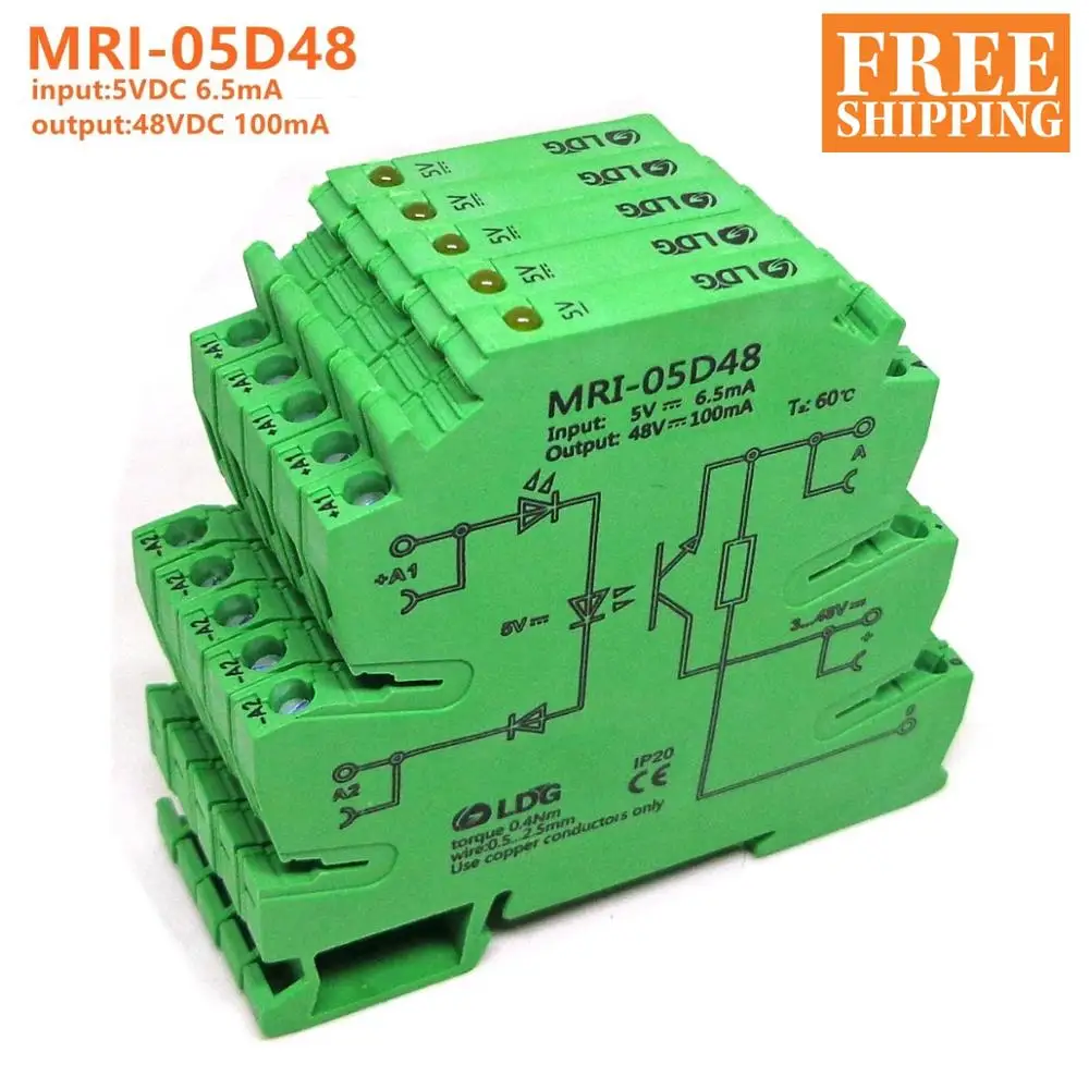 5 шт. MRI-05D48 Вход 5V DC светоэлектрический муфта релейный модуль с plc разъемом твердотельные реле DIN Rail реле 3,3 В, 12 В, 24 В постоянного тока