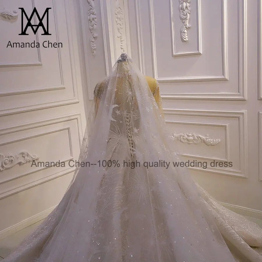 Abito sposa ручной работы с высоким воротом с длинным рукавом Кружева свадебное платье