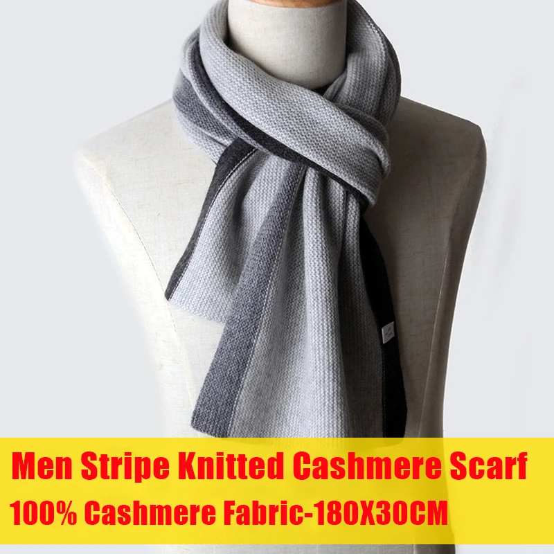 Вязаный шарф из кашемира для мужчин, шали и палантины для 180X30 см, зимний шарф в полоску, кашемировый плотный роскошный шарф из кашемира
