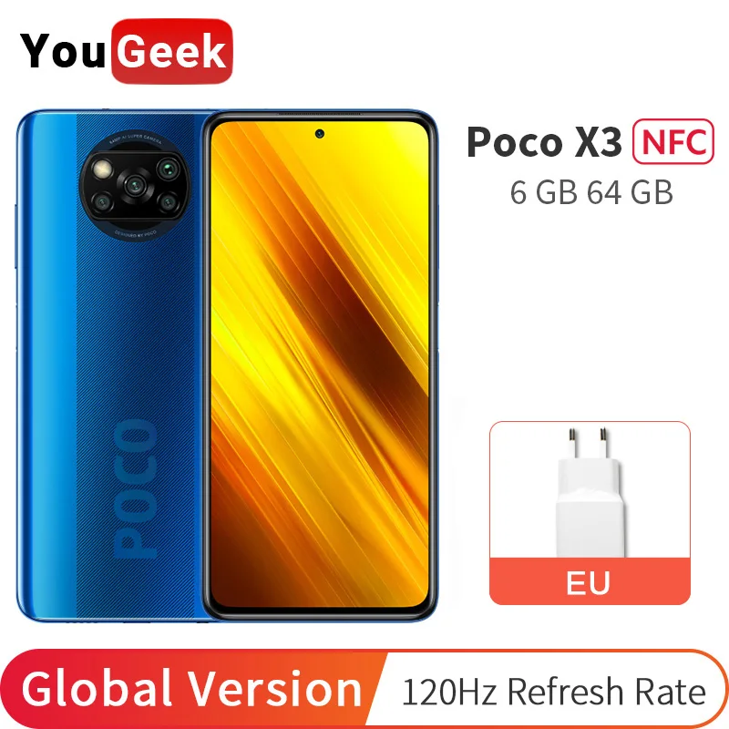 Новинка телефон Xiaomi Poco X3 NFC 6 ГБ ОЗУ 64 Гб ПЗУ Snapdragon 732G 120 Гц частота обновления 5160