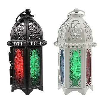 

Moroccan Style Hollow Candle Holder Votive Candle Holder Hanging Lantern Wrought Iron Glass Lantern Candlestick Home Decoration