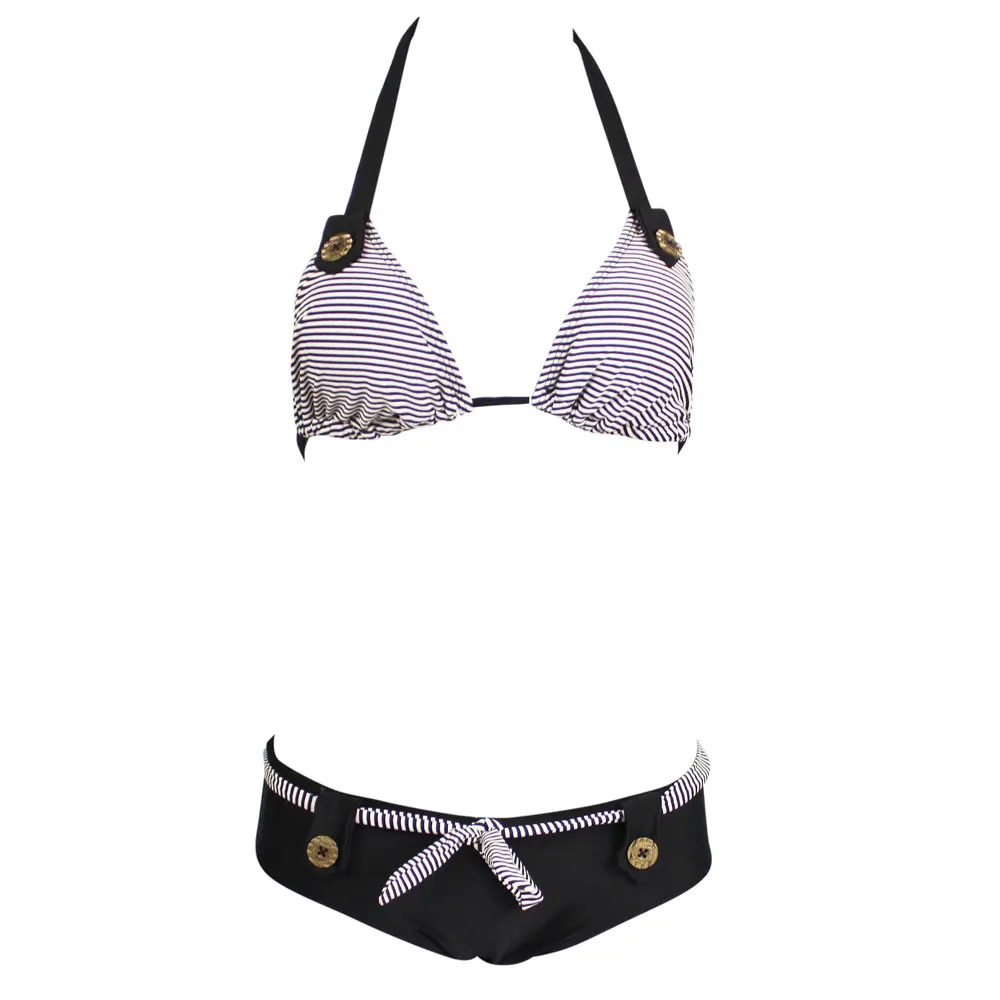 Free shipping Sexy hot navy black stripe laides bikini swimwear SWIMSUIT size  S  M L XL XXL SU0011BK shipping within 24hs