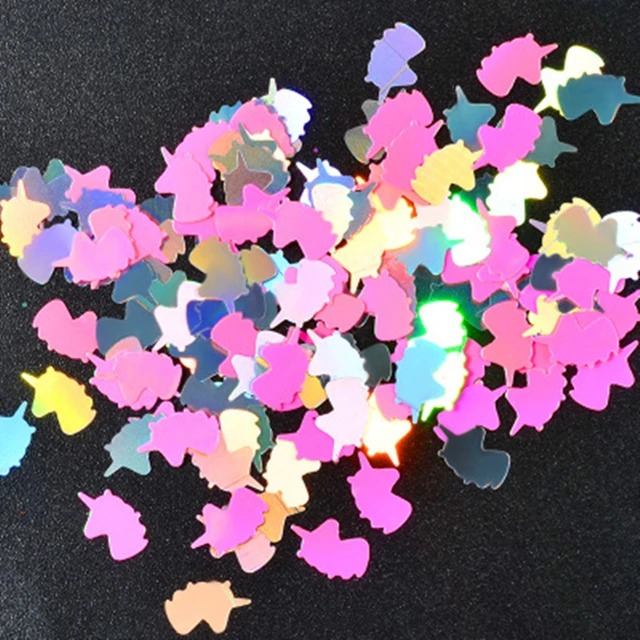 1g/pot, 8mm Unicorn Shapes Sequins, Iridescent Rainbow Shining Slices 3D nail art glitters paillettes - Color: White