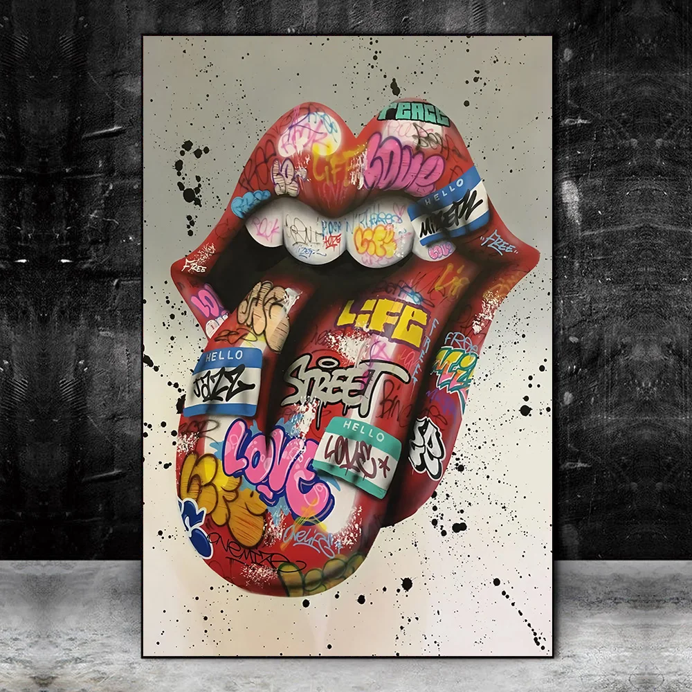 Graffiti Art Wall Paintings Print On Canvas Tongue Street Art Abstract
