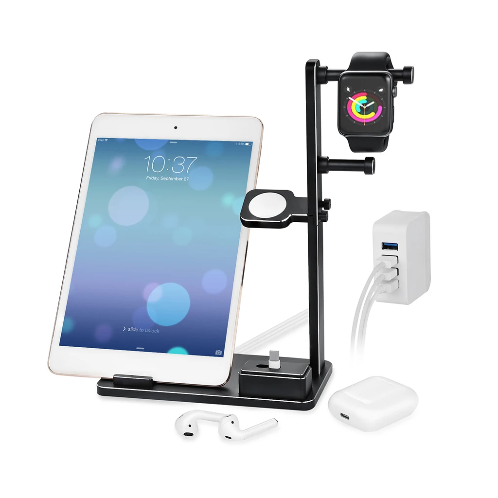 

6In1 Aluminium Charger Stand Charging Dock For iPhone iPad Mini Air Charging Base Charger Dock For Apple Watch 1 2 3 Smart Watch