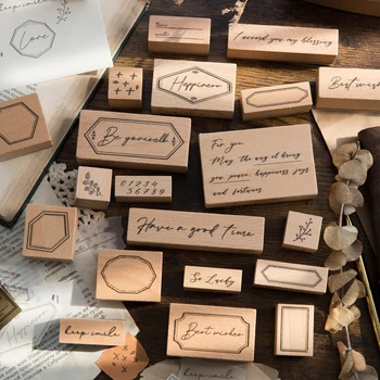 

Yoofun 4 Designs Creative border&Handwritten English Stamp set for Scrapbooking Decoration Planner DIY Craft Wooden Rubber Stamp