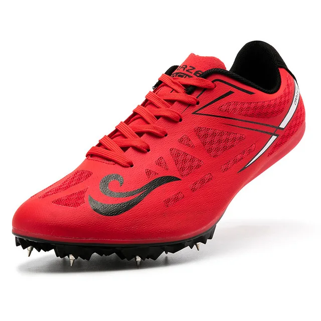 Спортивная обувь для мужчин и женщин; спортивные кроссовки с шипами и гвоздями; дышащие кроссовки унисекс для гонок; D0872 - Цвет: Красный