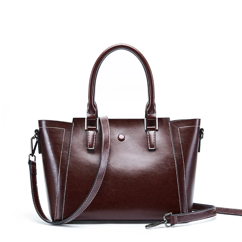 Женская сумка-тоут Zency трапециевидного стиля из натуральной кожи, модная коричневая сумка через плечо, вместительная черная кофейная сумка - Цвет: Coffee