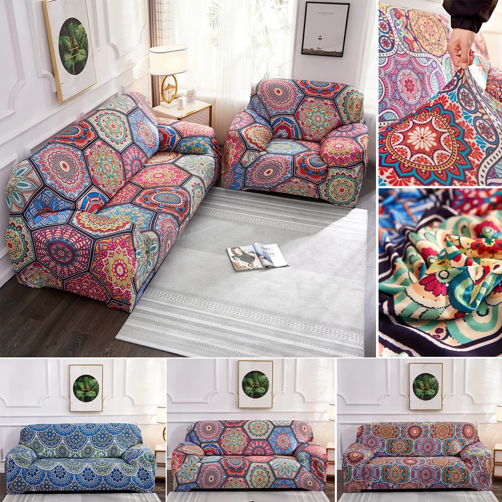 1/2/3/4 Seater Morocco All-inclusive Sofa Cover Slipcover Polyester Spandex Stretch Printed Bohemian Polyester Furniture Cover