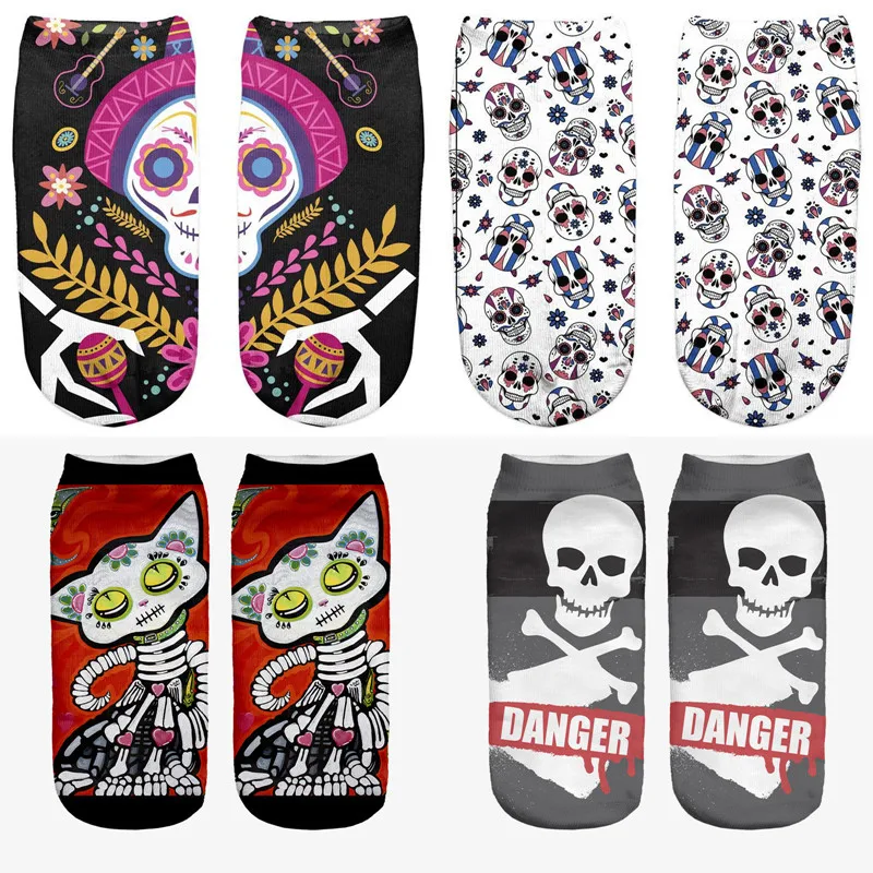 Новинка женские носки с 3D принтом черепа забавные короткие вечерние Ки со