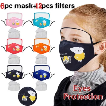

Children's mask Child Dustproof Disposable Face Protective 6PC Face Mask with Eyes Shield + 12Filters Industrial 3Ply Ear Loop