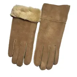 Зимние Для женщин перчатки из овчины Теплые перчатки 100% из натуральной овечьей кожи кашемир мех теплые перчатки Дамы Полный палец из