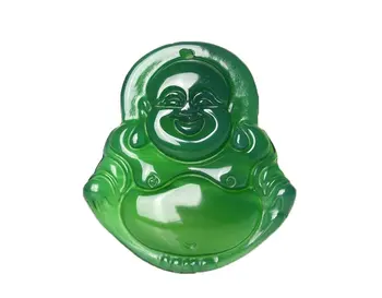 

2020 Fine Jewelry pure natural Handmade green agate Lucky Happy laughter Maitreya Buddha Pendant necklace Free Shipping