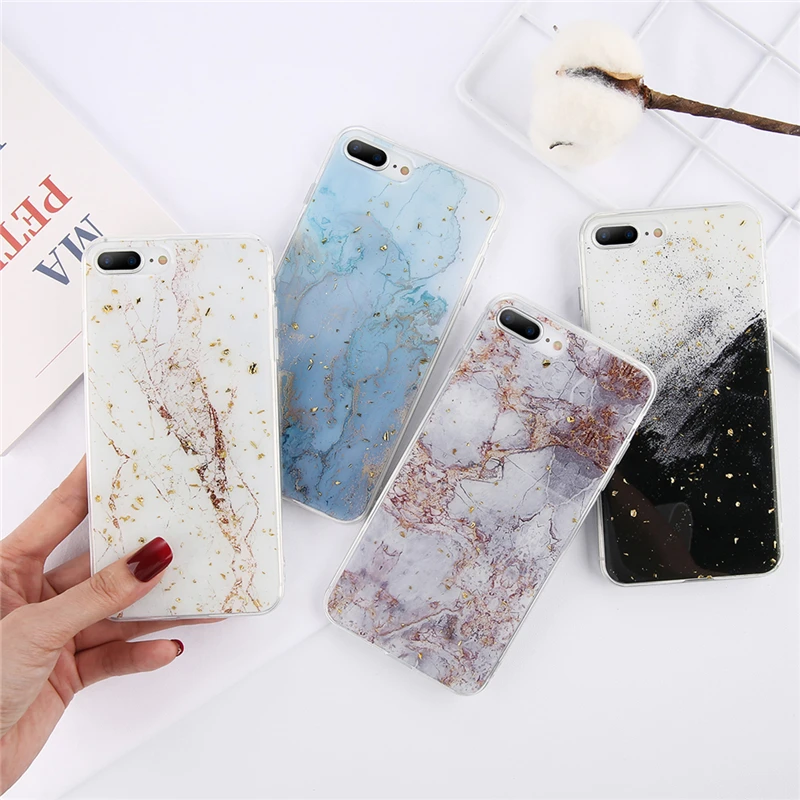 

ottwn Glitter Marble Phone Cover For iPhone 11 X XR XS Max Soft TPU Back Case For iPhone 6 6S 7 8 7Plus Epoxy Marble Fitted Case