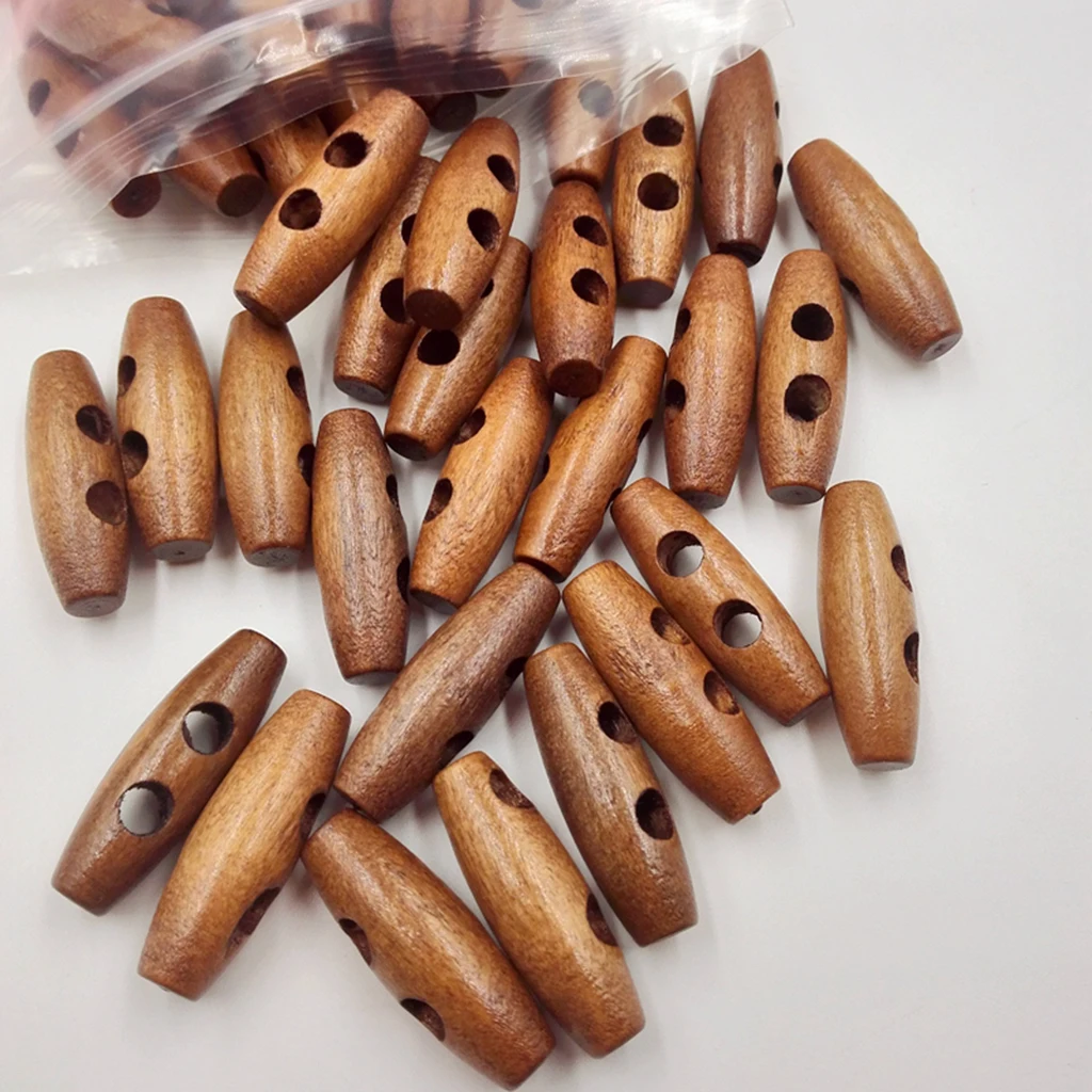 50Pcs Natural Oval Shape 2 Holes Scrapbooking Sewing Toggle Wood Buttons 30 x 10mm