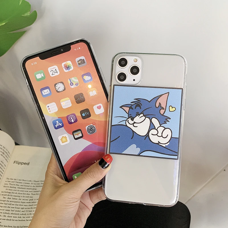 Милый чехол для телефона с мультяшным котом и мышкой для iPhone 11 X XR Xs Max 8 7 6 6s Plus 11 Pro Max Ультратонкий Мягкий чехол из ТПУ