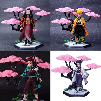 

20cm Cherry Blossom Scene Demon Slayer Figure Kamado Nezuko Kamado Tanjirou Agatsuma Zenitsu Kochou Shinobu Pvc Aation Model toy