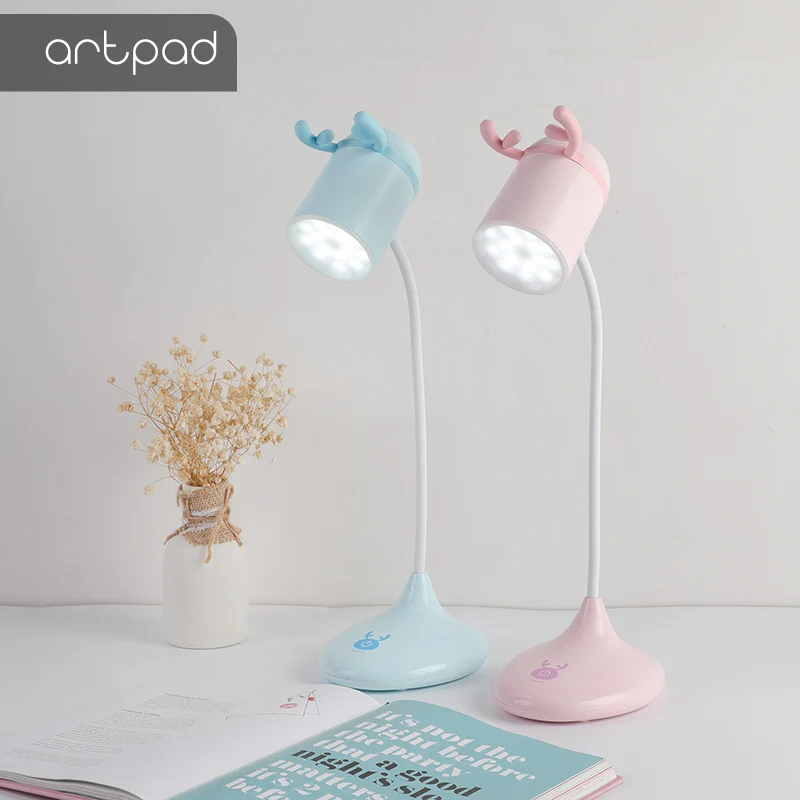 Artpad прекрасный подарок для девочек розовый синий белый перезаряжаемый осветительный светильник 3 цвета Температура сенсорный переключатель олень настольная лампа для чтения
