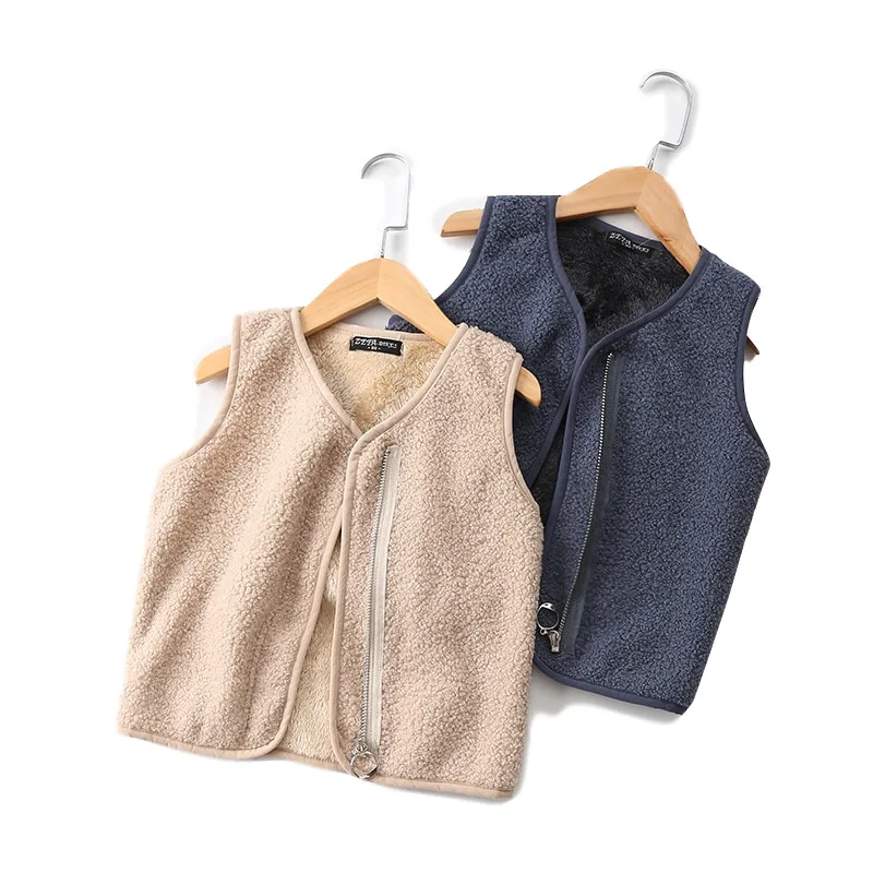 

High Quality Children's new autumn and winter plus velvet zipper vest kids clothes. Boys and girls in solid color cute jackets.
