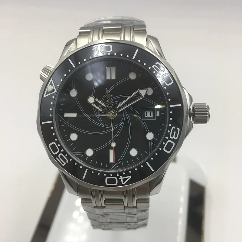 

007 Automatic Mechanical Watch Men Ceramic Bezel Date Waterproof Luminous Stainless Steel solid Bangle Blue Dial 43mm Watch AAA