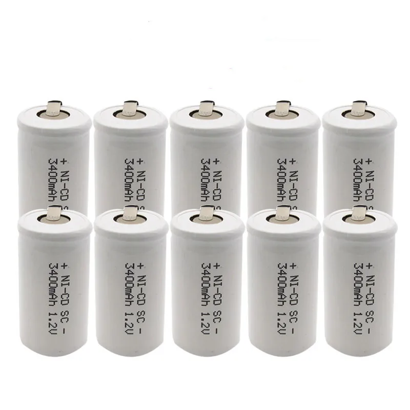 

10pcs High quality battery rechargeable sub SC 1.2 v with tab 3400mah for electrical tools