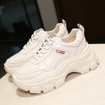 

Women's Hot White Genuine Leather Sneakers 2020 Spring Autumn New Fashion Lace Thick Platform Casual Casual Comfort Running Shoe