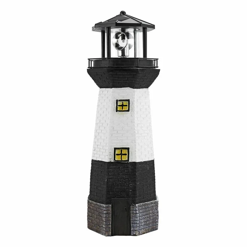 Solar Lighthouse LED Light Garden Leuchtturm Beacon Lamp Home Decor Polysilicon Solar Panel Eco-friendly Resin 360° Rotating