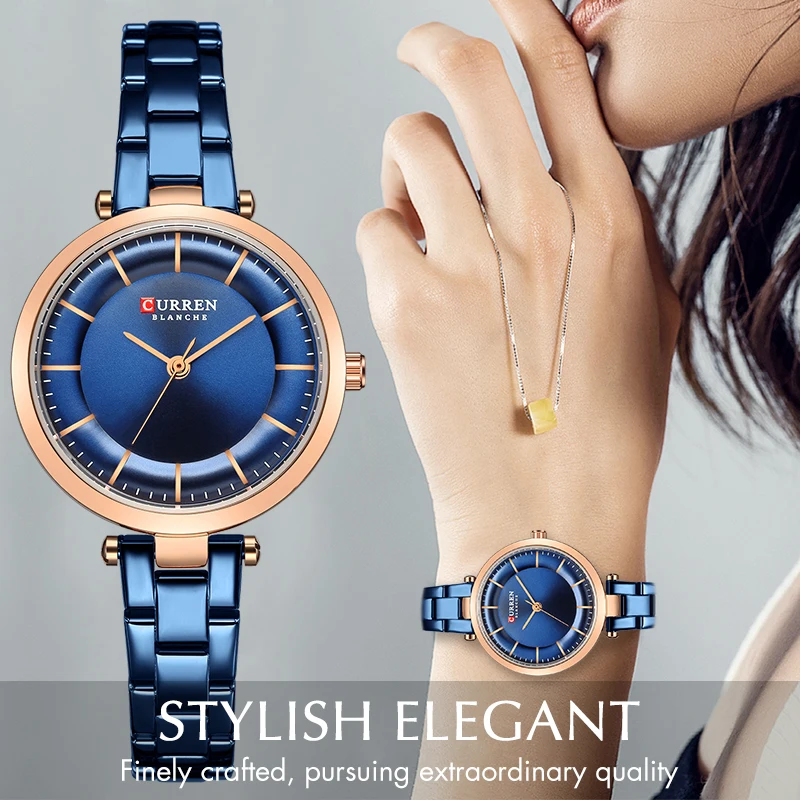 

Women Watches CURREN Luxury Metal Bracelet Wristwatch Ladies Classy Fashion Quartz Clock Blue Female Stainless Steel Dress Watch