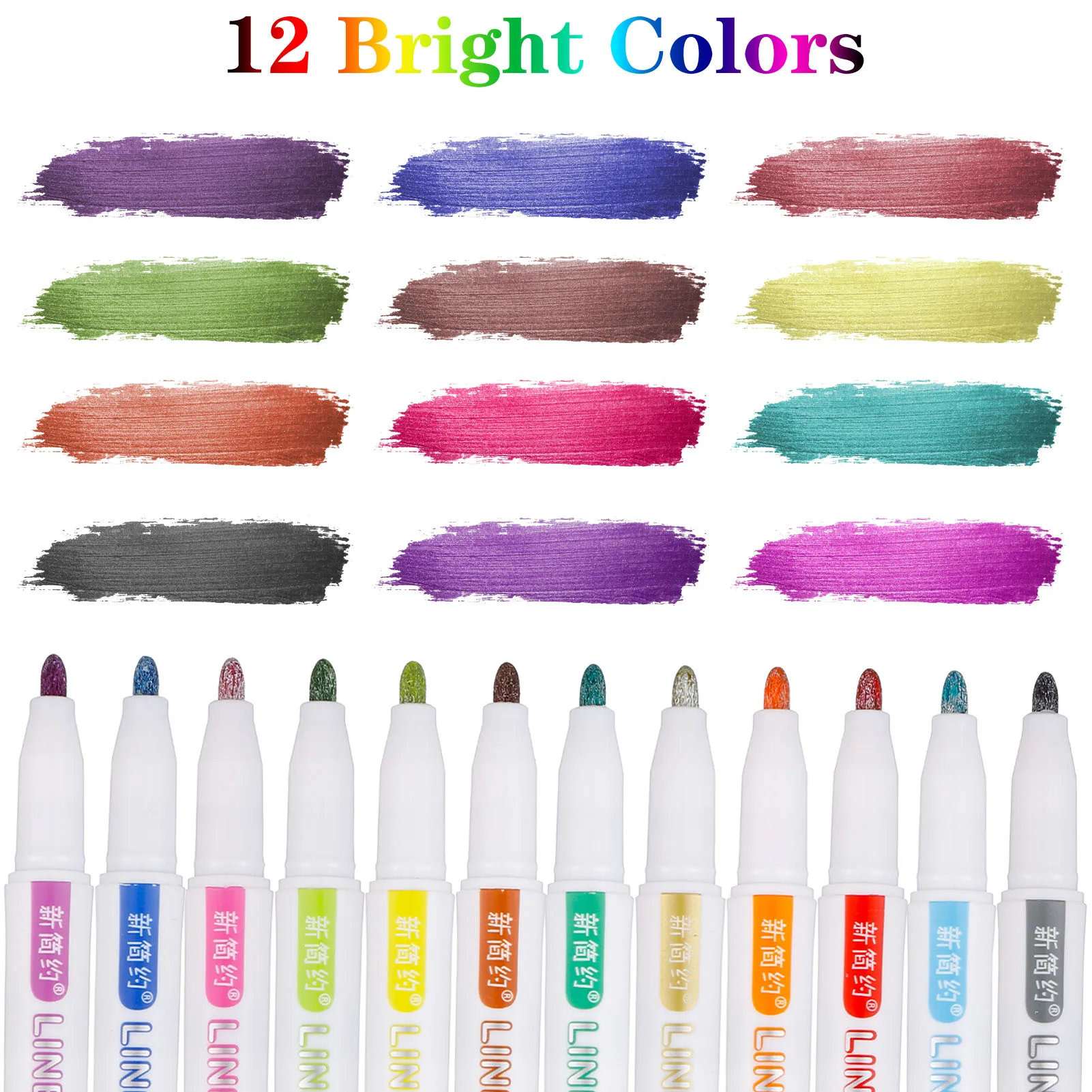 

12 Colors/Set Double Line Outline Pens Self-Outline Plastic Markers Glitter Highlighter Pen Student Writing Arting Drawing Pens