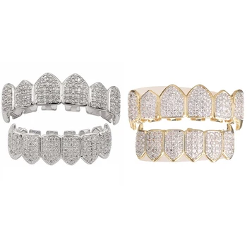 

2 Set Top and Bottom Grillz Mouth Teeth High Quality - Gilded Gold Color & Silvering Silver Color