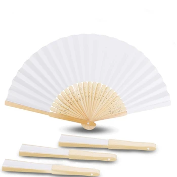 

80pcs Folding Dance Wedding Party Elegant Fabric Hand Fan Favors Lace Silk Hand Held Solid Color Fan Bamboo rib 21cm
