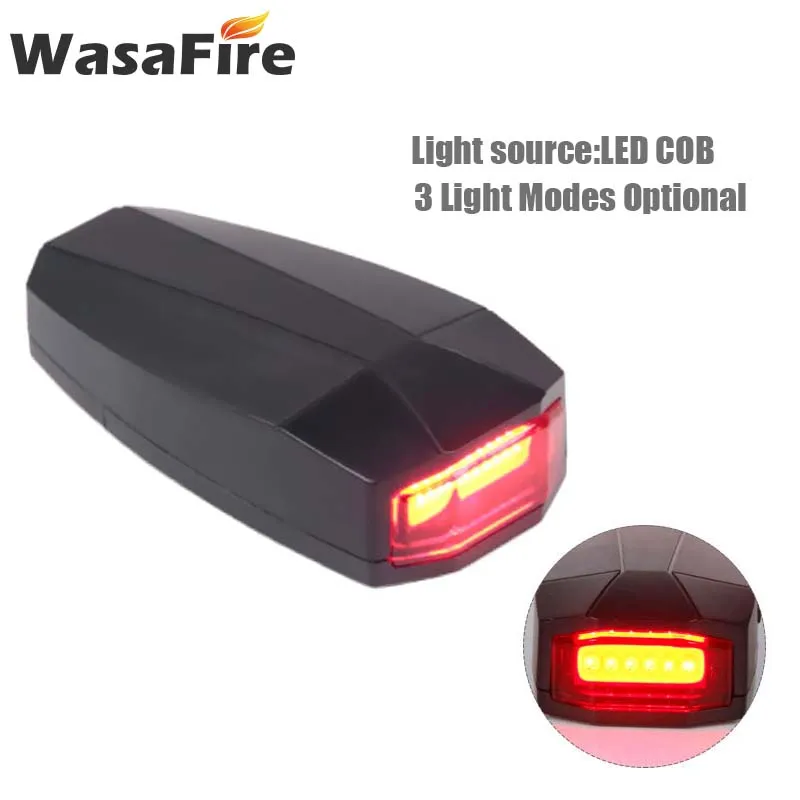 WasaFire, возможность зарядки при помощи разъема USB, задний светильник Анти-Вор сигнализационный велосипеда COB Светодиодный фонарь светильник интеллигентая(ый) Перезаряжаемые безопасности Предупреждение Велоспорт лампы - Цвет: Черный